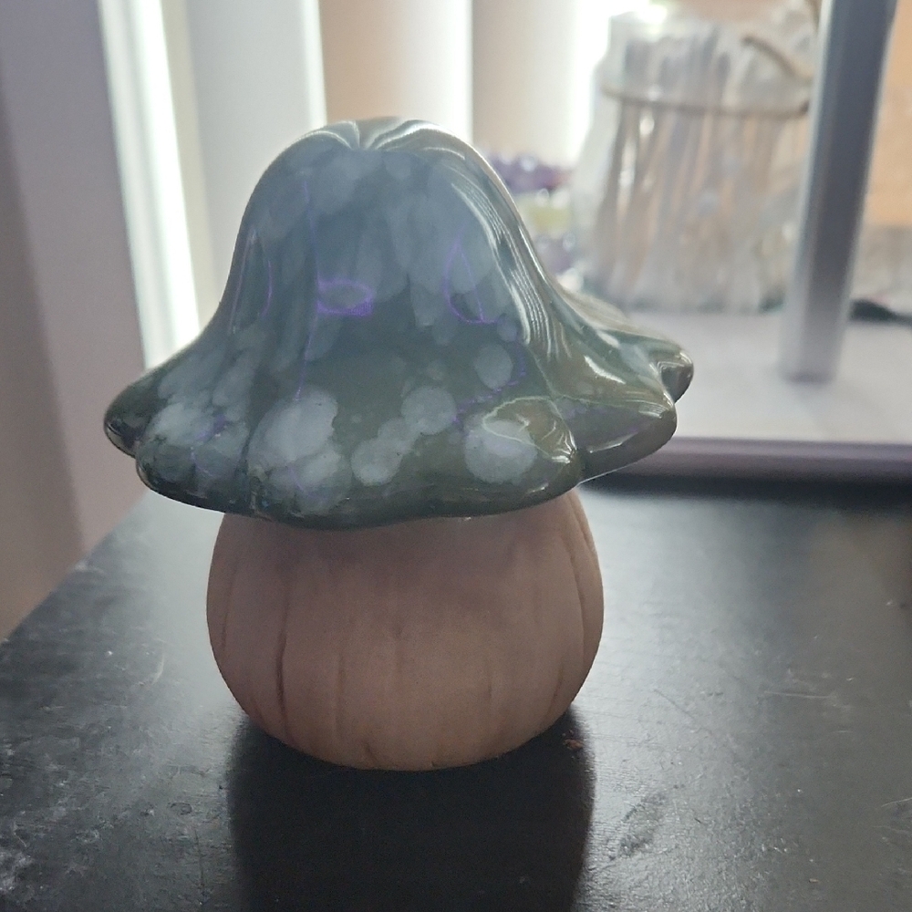 Handcrafted Green and Brown Ceramic Mushroom Decor